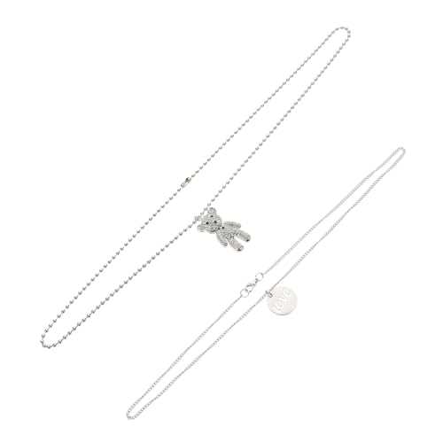 Garneck Doppelschichtige Clavicle Halskette mit Funkelndem Bärenanhänger Hip Hop Stil Sweater Chain Kleine Layered Necklace für Damen Antiallergisch Eleganter Schmuck von Garneck