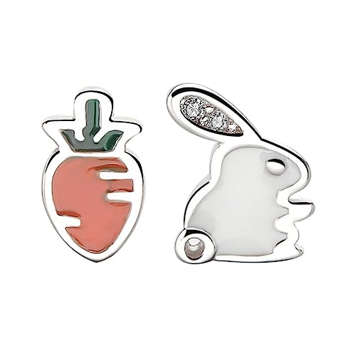 Garneck Easter Ohrringe Silber Einzigartige Asymmetrische Kaninchen und Karotten Ohrstecker für Damen Dangler Ohrringe für Festliche Anlässe und Alltagslooks von Garneck