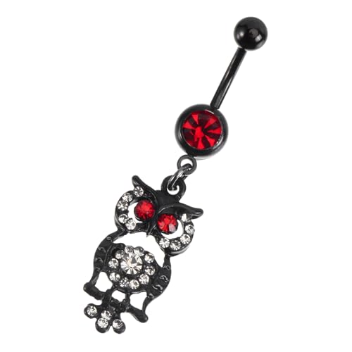 Garneck Edelstahl Bauchnabelpiercing Damen mit Eulenmotiv und Zirkonia Farbintensives Rotes Design Hautfreundlich und Komfortabel Modisches Nabelring Schmuckstück von Garneck