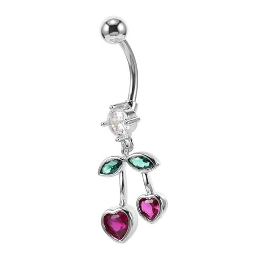 Garneck Edelstahl Bauchnabelring mit Herz Frucht Design Modisches Bauchnabelpiercing Schmuckstück für Frauen Süßer Nabelschmuck Dangle Belly Ring aus Chirurgenstahl Hautfreundlich und von Garneck