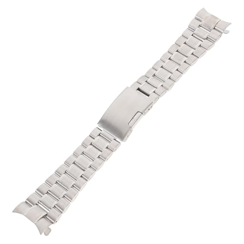 Garneck Edelstahl Uhrenarmband mit Gebogenem Ende Breites Solides Herrenarmband in Silber Rostfreies Ersatzarmband für Uhren mit Faltschließe von Garneck