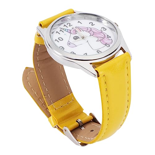 Garneck Einhorn Muster Armbanduhr Für Kinder Mit Verstellbarem Lederarmband Quarzuhr in Gelb Handgelenkdekoration Für Jungen Und Mädchen Zur Einschulung Und Geburtstagen von Garneck