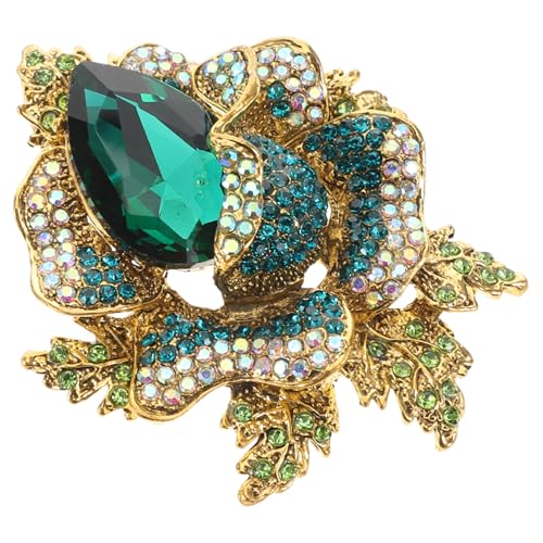 Garneck Elegante Blumenbrosche mit Grünen Strasssteinen Vielseitige Anstecknadel für Abendkleider Stilvoller Schmuck für Damen Modische Brosche als Accessoire für Stola und Kleidung von Garneck