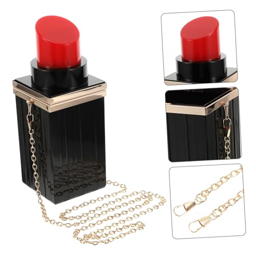 Garneck Elegante Damen Clutch Abendtasche Lippenstift form Tragbare Umhängetasche mit Resin Kette Modische Handtasche für Party und Alltag Schwarz von Garneck