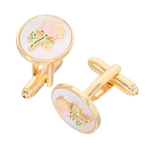 Garneck Elegante Damen Manschettenknöpfe Blumenmotiv Minimalistisches Rundes Design Goldfarbene Metallknöpfe Klassisch und Langlebig Stilvolle Hemdaccessoires für Business und von Garneck
