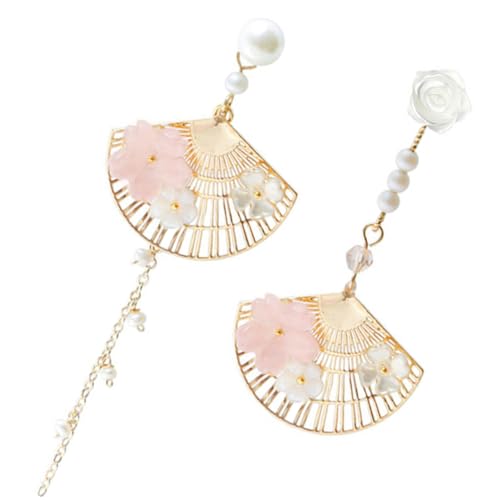 Garneck Elegante Damen Ohrhänger mit Einzigartigem Fächer design und Perlenanhänger Lange Tropfen Ohrringe Modischer Schmuck für Party Hochzeit und Alltag Stilvolle Damen Ohrschmuck von Garneck