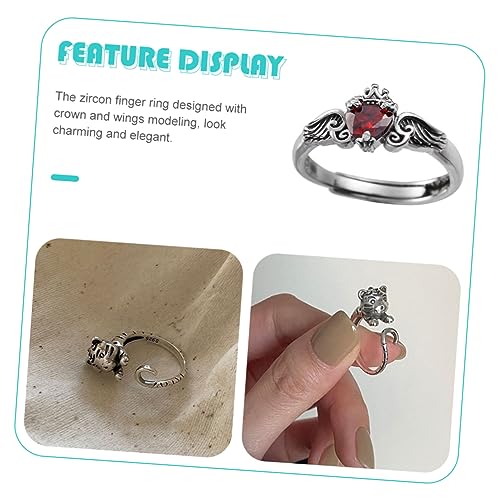 Garneck Eleganter Damen Zirkonring mit Krone und Flügeln Retro Design Verstellbar Kupferlegierung Modischer Schmuck für Frauen Geeignet für Alltag und Besondere Anlässe von Garneck