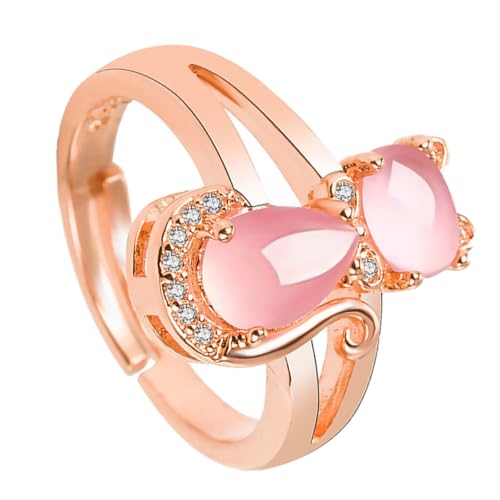 Garneck Eleganter Offener Damenring mit Katzenmotiv Roségoldfarbener Strassbesatz Verstellbar Modischer Finger schmuck Kreatives Design als Geschenk für Frauen von Garneck