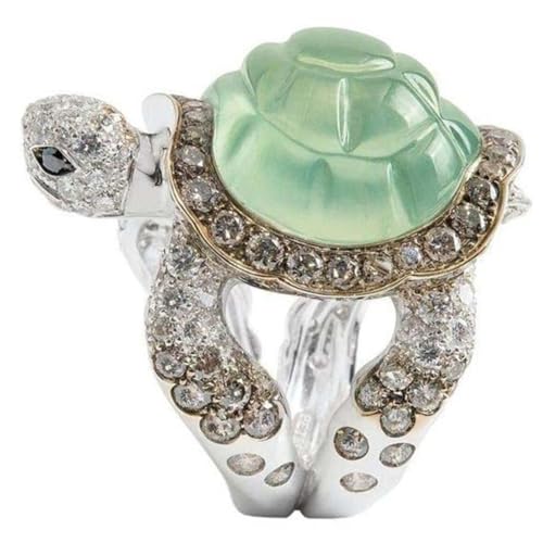 Garneck Eleganter Schildkrötenring Damen Statement Ring Grün Schmuck mit Zirkonia Verziert Modischer Finger Schmuck für Teenager Mädchen Alltag und Büro von Garneck