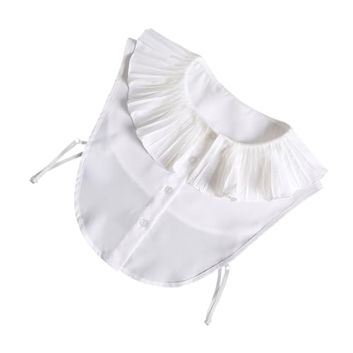 Garneck Eleganter Weißer Spitzen Kragen Damen Fake Collar mit Rüschensaum Leichte Dekorative Blusenapplikation Einfach Anzuziehen Modisches Bekleidungsaccessoire für Stilvolle Outfits von Garneck