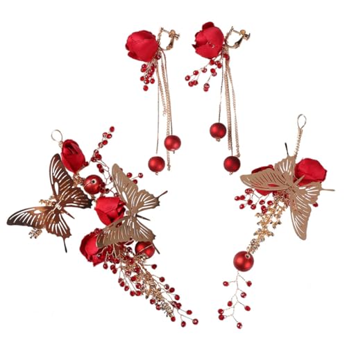 Garneck Elegantes Braut Set Goldfarbener Schmetterlings Haarklammern mit Rosenrand Ohrhänger Stilvoller Brautschmuck für Hochzeit Party Verlobung und Besondere Anlässe von Garneck