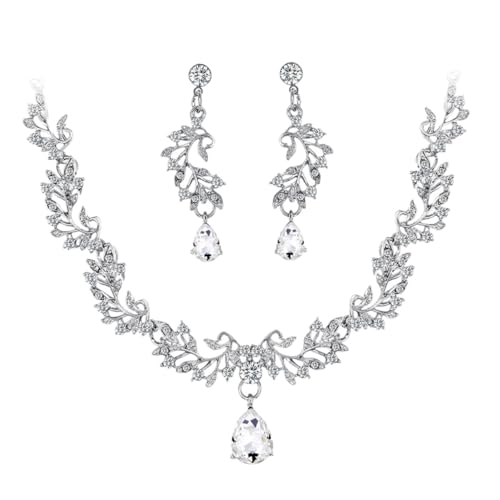 Garneck Elegantes Damen Brautschmuck Set Teilig Halskette Ohrringe Hochzeit Modisch Festlich Glänzend für Geburtstag Valentinstag Party von Garneck