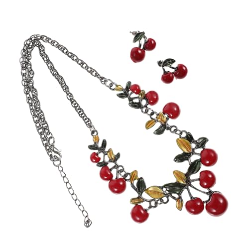 Garneck Elegantes Damen Schmuckset Cherry Halskette Ohrringe Robustes Material Vielseitig für Hochzeit Brautschmuck Party für Mädchen Frauen Stilvoll und Langlebig von Garneck