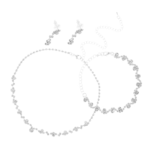 Garneck Elegantes Damen Schmuckset mit Halskette Ohrringen und Armband Voll mit Funkelnden Strasssteinen Besetzt Minimalistisches Design für Hochzeiten Abendkleider und Festliche Anlässe von Garneck