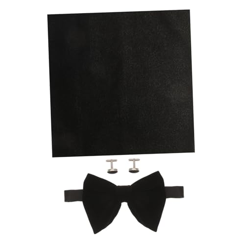 Garneck Elegantes Herren set mit Schleife Manschettenknöpfen und Einstecktuch Klassisch Unifarben Luxuriöses Polyester metall design für Anzug Hochzeit und Festliche Anlässe von Garneck