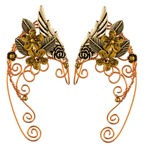Garneck Elfenohren Ohrmanschetten Ohrringe für Damen Handgefertigte Blumen Design Modische Fairy Ear Eleganter Schmuck für Geburtstag Valentinstag und Besondere Anlässe von Garneck