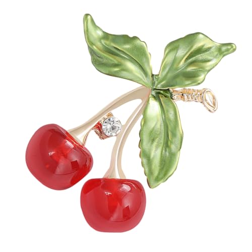 Garneck Emaillierte Kirschfrucht Brosche mit Strasssteinen Modisches Schmuck Accessoire Sicherer Halt Leichter Anstecker für Kleidung und Taschen Verspieltes Design für Damen und Herren von Garneck