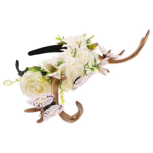 Garneck Exaggeriertes Hirschgeweih Haarreif mit Schmetterlingsblumen Modisches Party-accessoire für Weihnachten Halloween Festliche Kostümierung Vielseitiger Elch Geweih Kopfschmuck für von Garneck