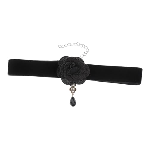 Garneck Extravaganter Schwarzer Spitzen choker mit Blumenmotiv Kurze Halskette für Damen Vintage clavicle chain Elegantes Schmuckstück für Alltag Cosplay Halloween und Partys von Garneck
