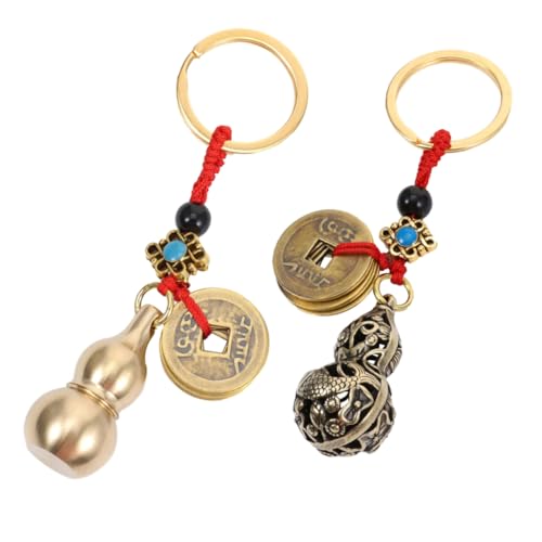 Garneck Feng Shui Schlüsselanhänger Set Mit Wu Lou Und Glücksmünzen - 2 Stück - Goldene Anhänger Für Reichtum Wohlstand Und Glück Perfekte Dekoration Für Auto Und Zuhause von Garneck