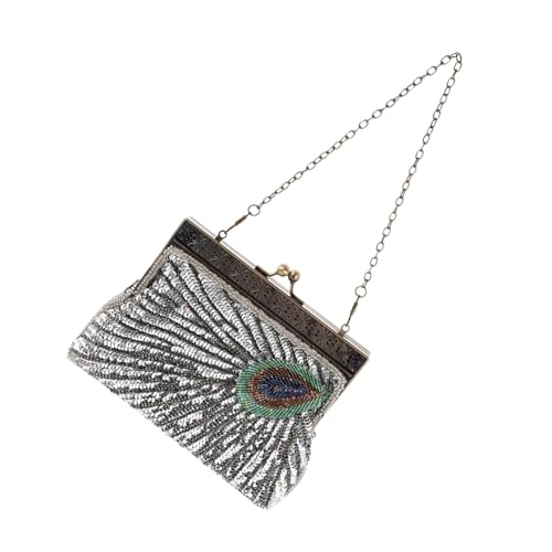 Garneck Flapper Formale Vintage Damen Handtasche Braut Perlen Handgefertigte Hochzeitstaschen Geldbörsen S Damen Schulter Pailletten Tasche Crossbody Clutch Für Abschlussball Abend Pfau von Garneck