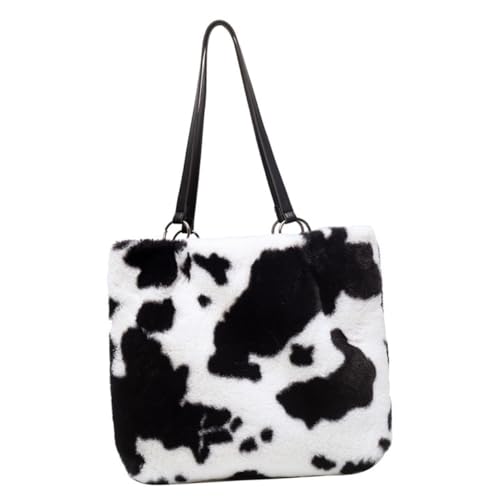 Garneck Flauschige Umhängetasche Damen Große Kapazität Plüschhandtasche im Kuhmuster für Reisen und Alltag und Langlebig mit Ausreichend Stauraum für Geldbörse Schlüssel und Handy von Garneck