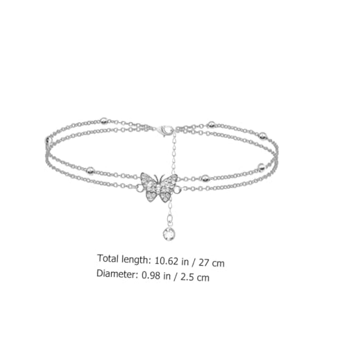 Garneck Funkelndes Damen Fußkettchen mit Doppel Schicht Schmetterlings Anhänger Verstellbare Sommer Fußkette Zarte Strass Fußkette für Strand Party und Alltag Elegantes Schmuckgeschenk von Garneck