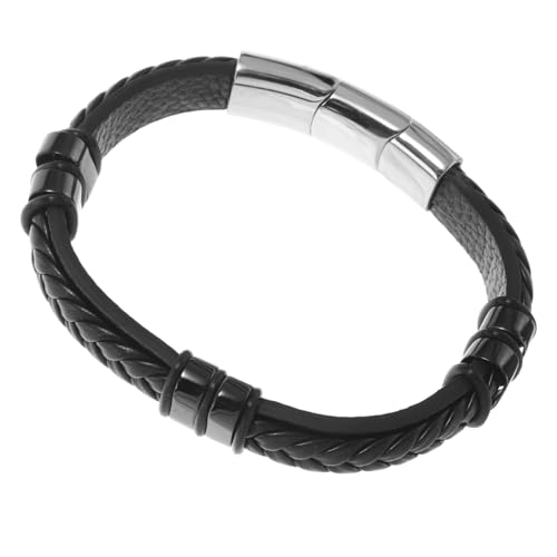 Garneck Geflochtenes Lederarmband Herren Verstellbar Dreiteiliger Edelstahl Magnetverschluss Komfortables Unisex Armband Freundschaftsgeschenk von Garneck