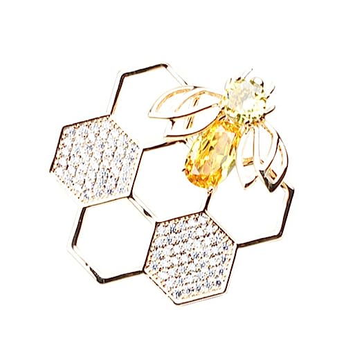Garneck Geometrische Wabenbrosche mit Glänzender Biene Dekorativer Bruststift für Damen für Anzüge und Corsagen Elegantes Kleidung Ornament von Garneck