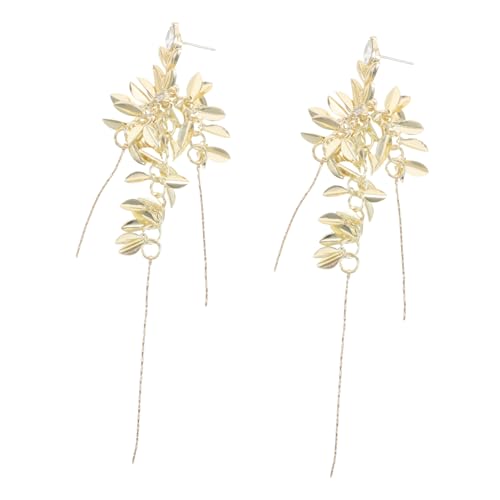 Garneck Goldene Lange Ohrhänger Damen Weizenblatt Design Leichte Statement Ohrringe für Alltag Hochzeit Festliche Anlässe Ohrschmuck von Garneck