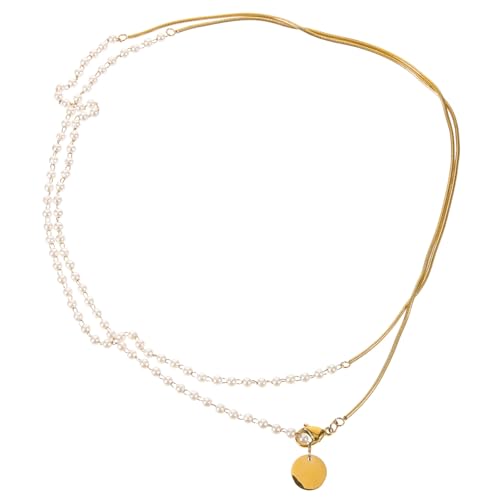 Garneck Goldfarbene Titanstahl Halskette für Damen Doppellagige Französische Vintage Perlenkette Clavicle Kette Modischer Schmuck für Alltag und Besondere Anlässe von Garneck