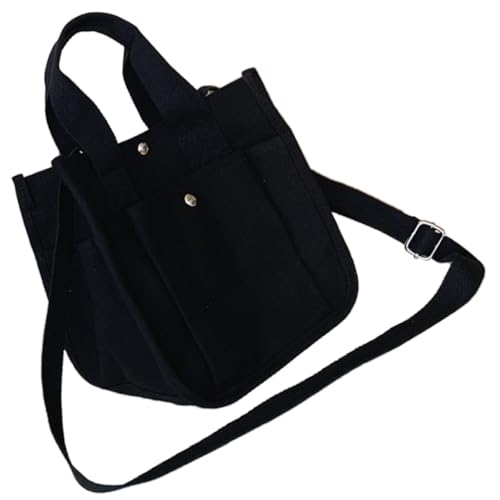 Garneck Große Canvas Schultertasche Damen Langlebiges Material Verstärkte Träger Multi Fächer Tote Bag Alltag und Reisen Schwarz von Garneck