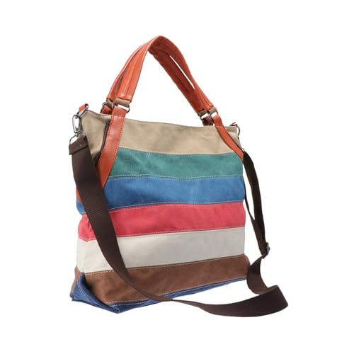 Garneck Große Canvas Schultertasche Damen Vintage Look Geräumige Outdoor Handtasche mit Modischem Streifenmuster Vielseitige Umhängetasche für Freizeit und Alltag Leichte Crossbody Bag von Garneck