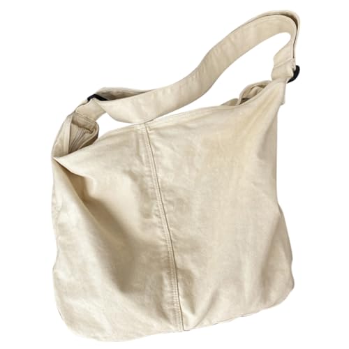 Garneck Große Canvas Umhängetasche Damen Langlebige Mehrzweck Crossbody Bag mit Großem Fassungsvermögen Leichte Schultertasche in Weiß für Alltag Schule und Freizeit von Garneck