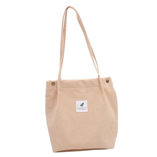 Garneck Große Cord tasche Damen Einzelschulter Handtasche mit 4 Druckknöpfen Lässige Canvas Tragetasche für Alltag Einkaufen und Schule in Beige von Garneck