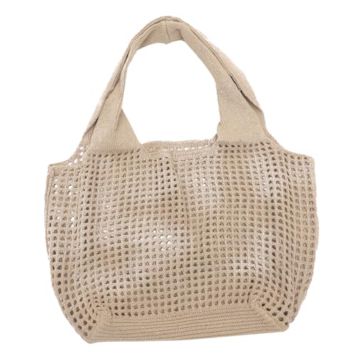 Garneck Große Damen Häkel Tasche Sommer Strandtasche Atmungsaktive Langlebige Mesh Handtasche Leichtes Design als Umhängetasche für Alltag und Urlaub Khakifarbener Netzbeutel von Garneck