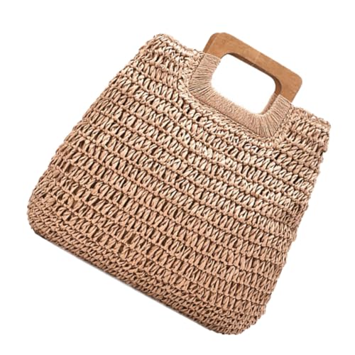Garneck Große Handgewebte Strandtasche Damen Geräumige Einfache Tote Bag aus Khakifarbenem Material Sommerliche Handtasche für Alltag Party und Urlaub am Strand von Garneck