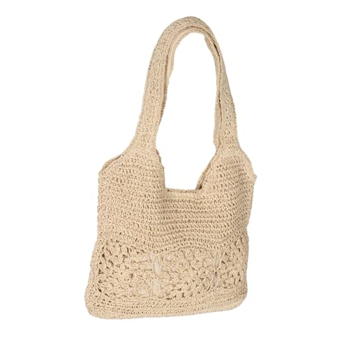 Garneck Große Sommerliche Schultertasche aus Geflochtenem Stroh Leichter Strand Tote mit Gepolsterten Trägern und Mehreren Fächern Lässige Stilvolle Umhängetasche für Reisen und Alltag von Garneck