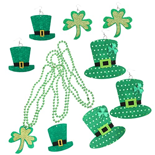 Garneck Grünes Kleeblatt Ohrhänger Damen Patricks Day Schmuck mit Halskette Teiliges Irisches Kostümzubehör für Party und Festlichkeiten von Garneck
