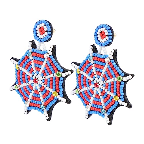 Garneck Halloween Ohrhänger mit Handgefertigtem Reisperlen Design Rote Punk Spinnen Netz Ohrstecker Einzigartige Gothic Ohrschmuck Damen für Halloween Cosplay Party und Alltag von Garneck