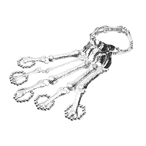 Garneck Halloween Skelett Handgelenkarmband Skull Finger Ring Langlebigem Material Modisches Festival Schmuckstück für Frauen und Mädchen Silber von Garneck