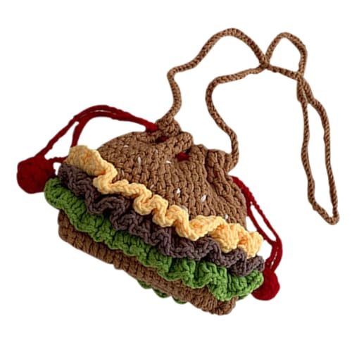 Garneck Handgefertigte Kleine Umhängetasche Damen Gehäkelte Halbmond Crossbody Bag mit Zugbandverschluss Leichte Stricktasche für Freizeit Shopping und Partys von Garneck