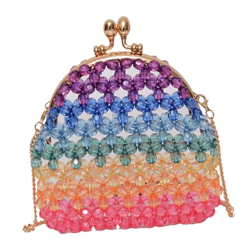 Garneck Handgefertigte Perlen umhängetasche Damen Bunte Hohlgeflecht Perlentasche mit Acrylperlen Luxuriös und Robust für Alltag und Party von Garneck