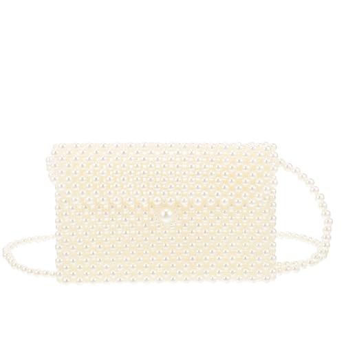Garneck Handgefertigte Perlentasche Clutch Schultertasche Perlen Abendtasche Crossbody Damen Elegant Weiß für Hochzeit Party Alltag von Garneck