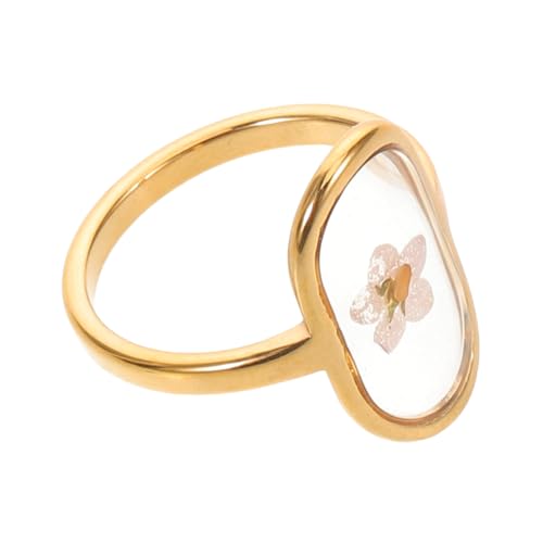 Garneck Handgefertigter Goldfarbener Ovalring mit Getrockneten Blumen Edelstahl Floraler Statement-schmuck Bequemer Langlebiger Fingerschmuck für Damen Eleganter Alltags Anlassring von Garneck