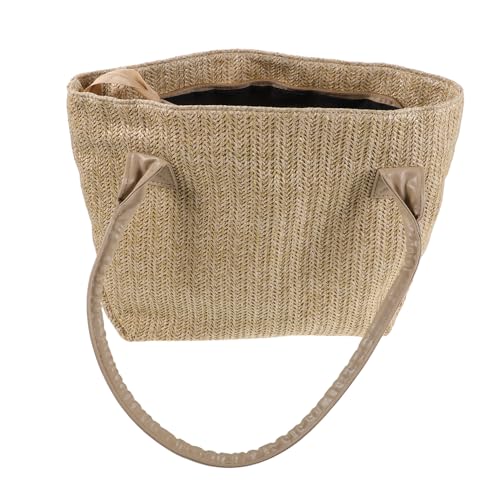 Garneck Handgewebte Damen Strandtasche aus Leichtem Material Modische Geräumige Bucket Tasche im Boho Stil für Alltag Reisen und Strand Minimalistische Umhängetasche in Khaki von Garneck