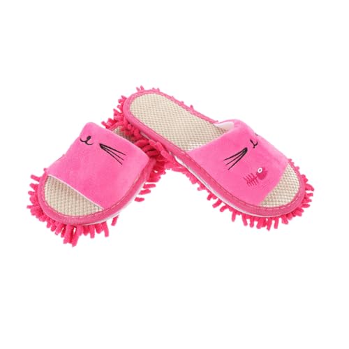 Garneck Hausschuhe Mop Slippers Cartoon Damen Weiche Mikrofaser Bodenreinigung Waschbar Rutschfest Pink Flauschige Indoor Slipper für Haus und Reinigung von Garneck