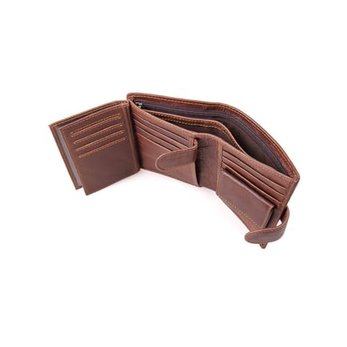 Garneck Herren Bifold Geldbörse aus echtem Material Retro Portemonnaie mit Großem Kartenfach Münzfach und Ausweisfach Braunes Casual Portmonee für Alltag und Büro Vielseitiger von Garneck