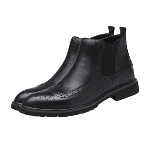 Garneck Herren High top Boots aus Robustem Material Modisch Geschnitzt Atmungsaktiv Rutschfest Stylische Herrenstiefel für Alltag und Freizeit Schwarz von Garneck