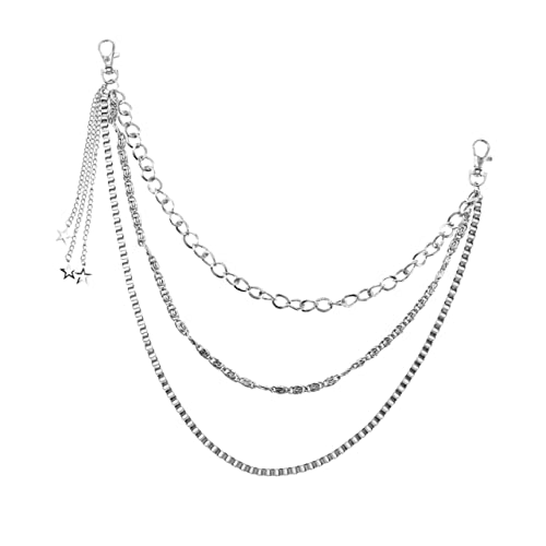 Garneck Herren Jeans Ketten Gürtel Robustem Mehrlagige Hosenkette im Hip Hop Stil Silberfarbene Kette für Hose und Jeans Vielseitiges Accessoire für Club und Alltag von Garneck